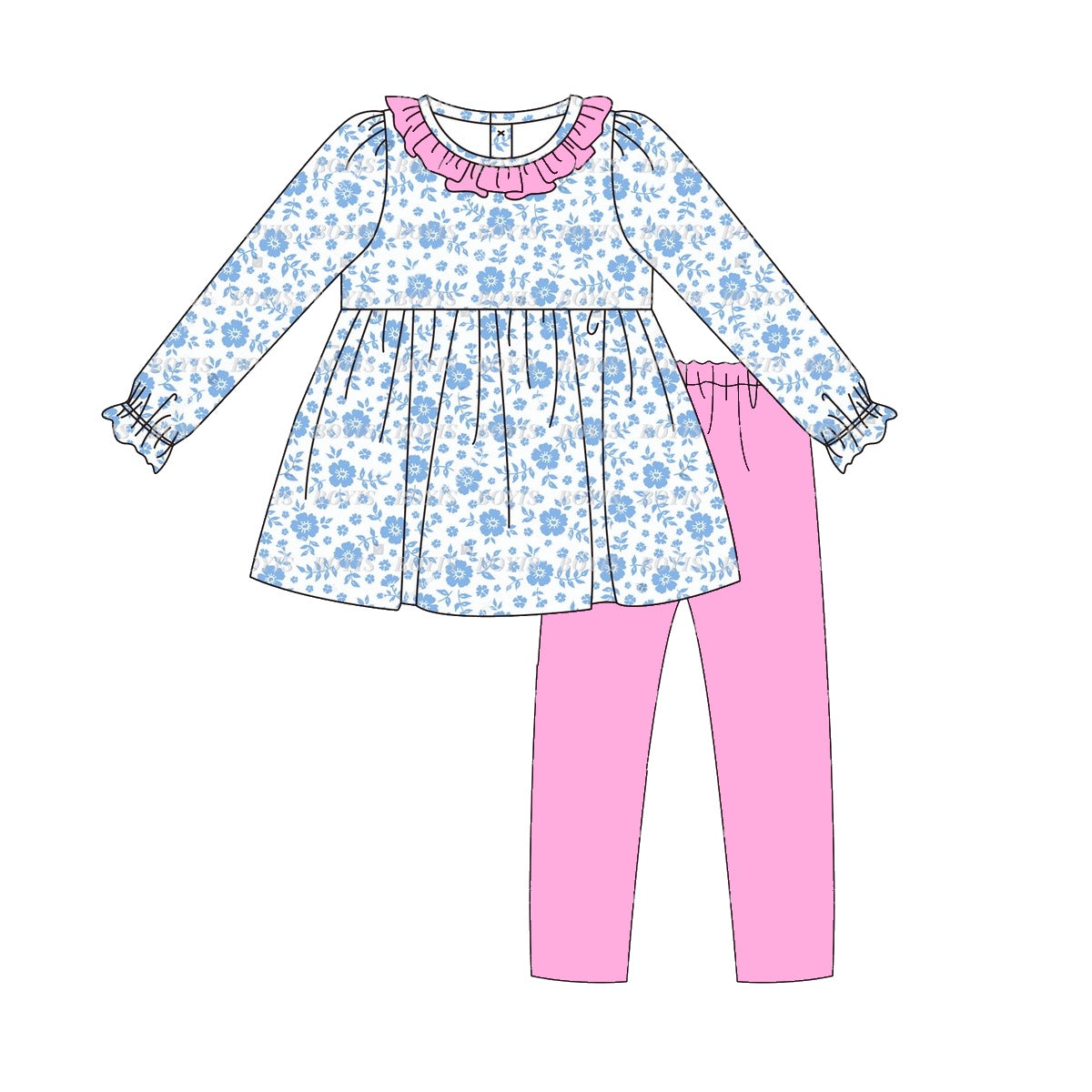 Baby Girls Clothes Blue Flowers Tunic Tops Legging Boutique Outfits Preorder GLP1875