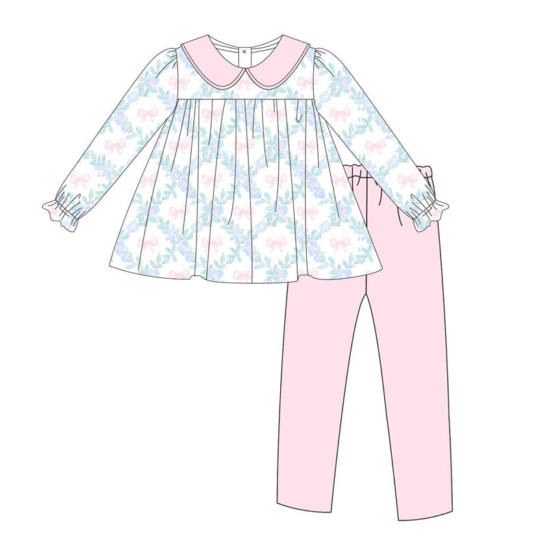 Baby Girls Clothes Flowers Bows Tunic Tops Pink Legging Sets Preorder GLP1876