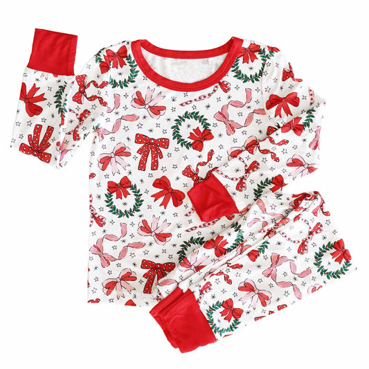 Baby Girls Pajamas Christmas Red Bows Shirt Pants Pajamas Sets Preorder GLP1879