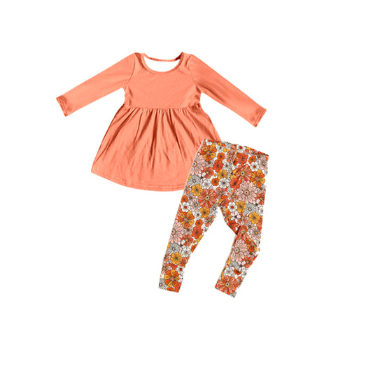 Fall Baby Girls Clothes Orange Tunic Tops Floral Legging Sets Preorder GLP1884