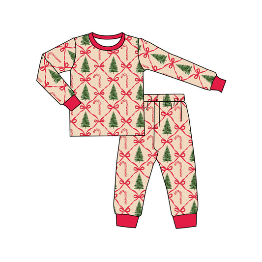 Baby Girls Pajamas Christmas Tree Bows Shirt Pants Pajamas Sets Preorder GLP1896