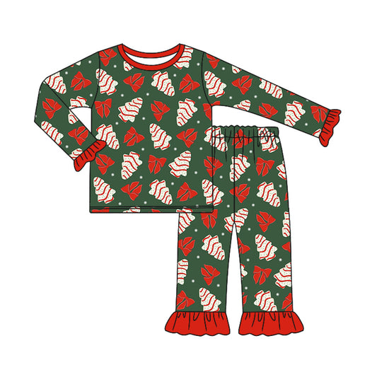 Baby Girls Pajamas Christmas Tree Cake Bows Shirt Pants Pajamas Sets Preorder GLP1897