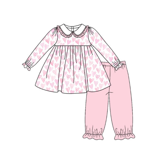 Baby Girls Clothes Valentines Pink Tunic Tops Ruffle Pants Sets Preorder GLP1919