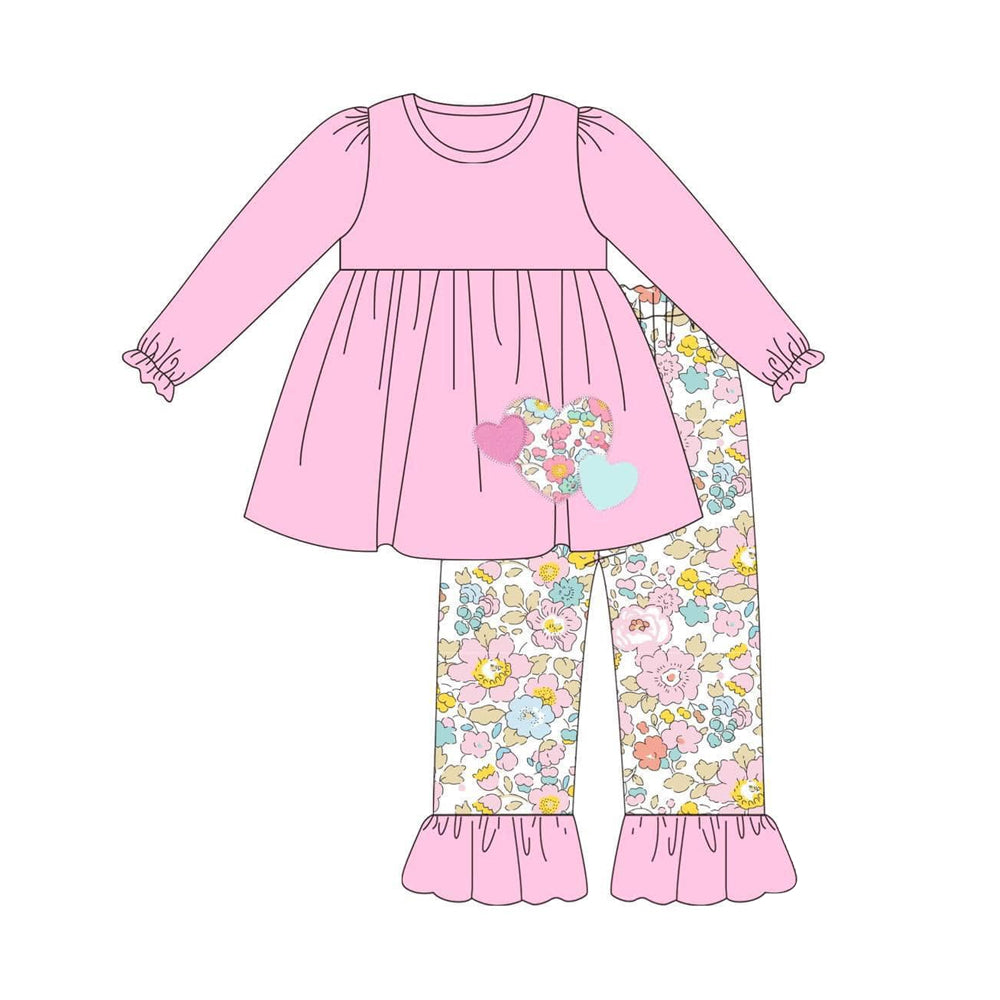 Baby Girls Clothes Valentines Pink Floral Heart Tops Ruffle Pants Sets Preorder GLP1920