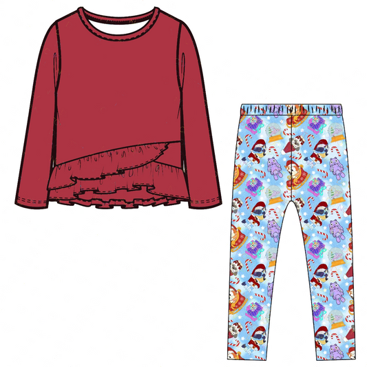 Baby Girls Clothes Christmas Wine Top Dog Legging Clothes Sets Preorder GLP1941