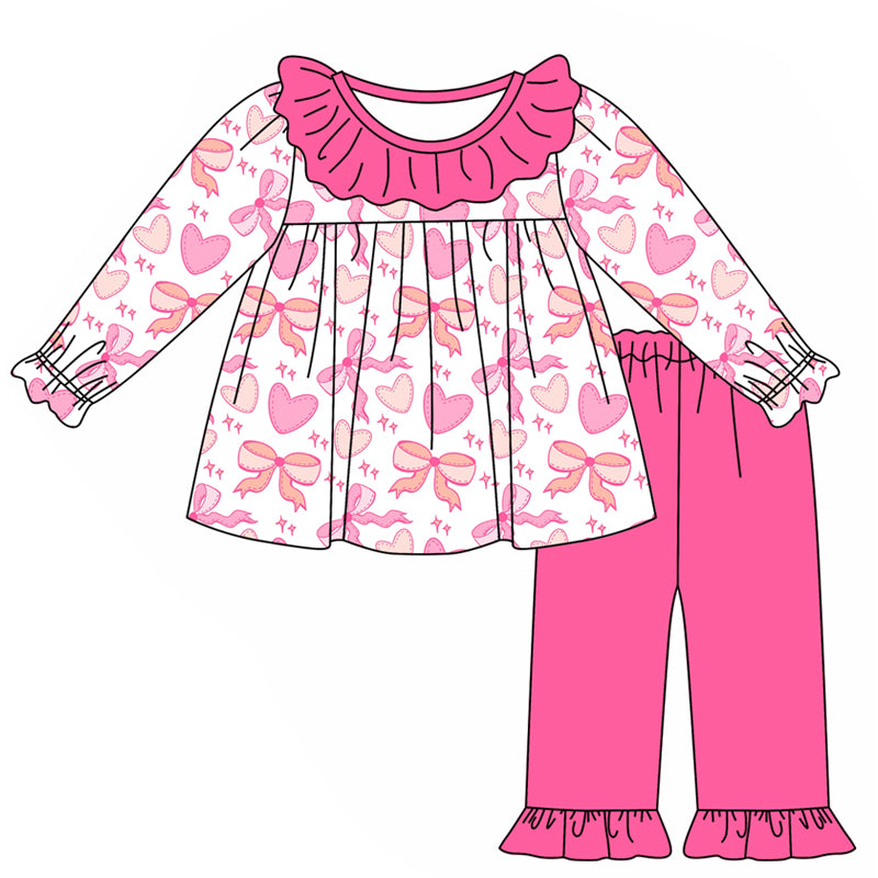 Baby Girls Clothes Valentines Hearts Pink Tunic Top Ruffle Pants Sets Preorder GLP1942