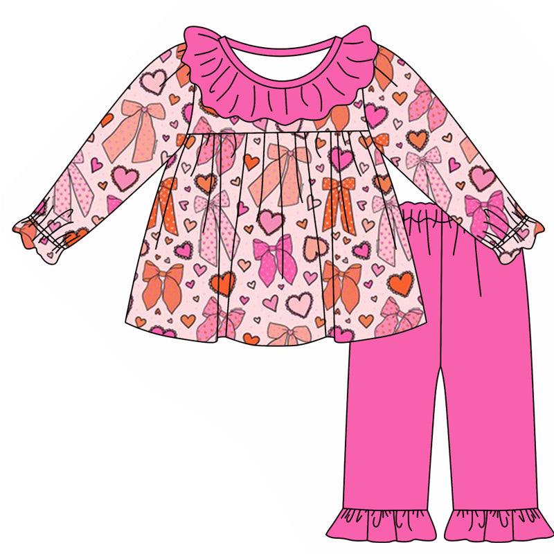 Baby Girls Clothes Valentines Hearts Tunic Top Ruffle Pants Sets Preorder GLP1943