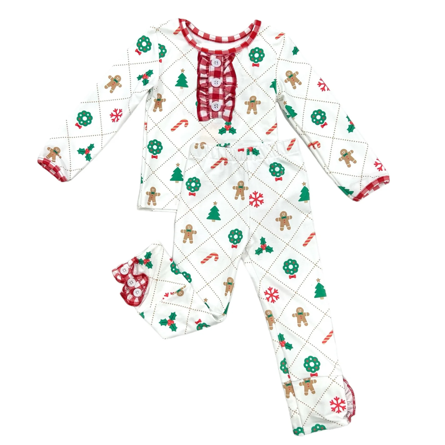 Baby Girls Pajamas Christmas Gingerbread Tree Top Pants Pajamas Sets Preorder GLP1947