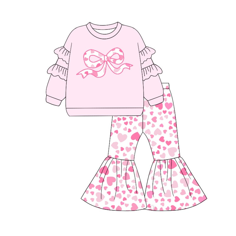 Baby Girls Clothes Valentines Day Bows Hearts Top Bell Pants Sets Preorder GLP1951