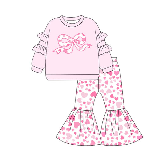 Baby Girls Clothes Valentines Day Bows Hearts Top Bell Pants Sets Preorder GLP1951