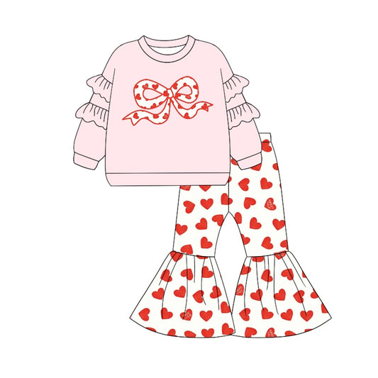 Baby Girls Clothes Valentines Bows Hearts Top Bell Pants Sets Preorder GLP1953