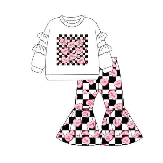 Baby Girls Clothes Valentines Day Hearts Top Bell Pants Sets Preorder GLP1954