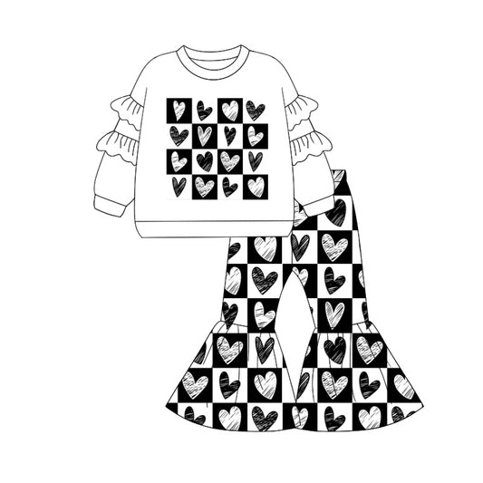 Baby Girls Clothes Valentines White Hearts Top Bell Pants Clothes Sets Preorder GLP1955