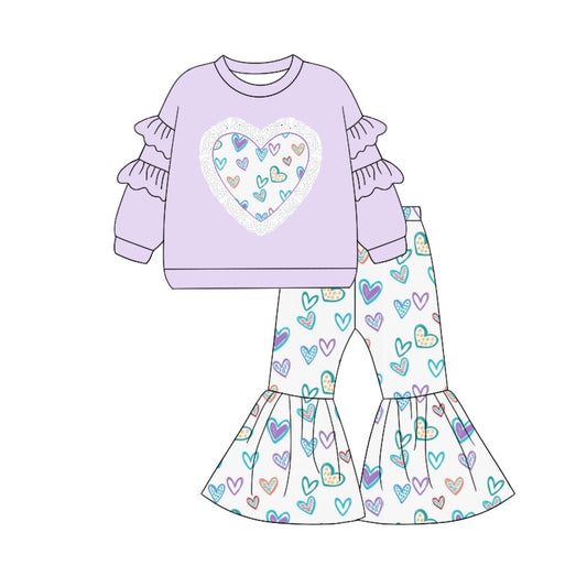 Baby Girls Clothes Lavender Hearts Top Bell Pants Clothes Sets Preorder GLP1957