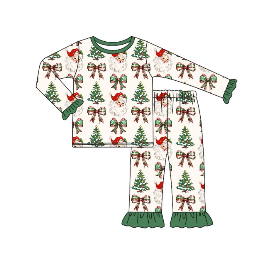 Baby Girls Pajamas Christmas Sants Claus Bows Top Pants Sleepwear Sets Preorder GLP1960