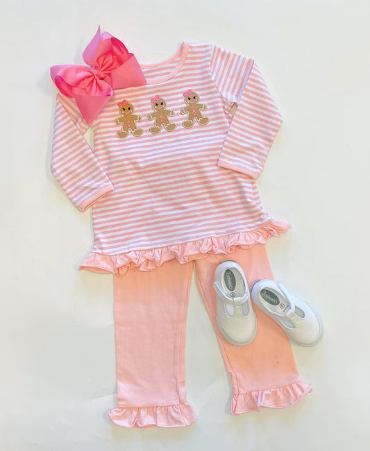 Baby Girls Clothes Christmas Stripes Gingerbread Tunic Tops Ruffle Pants Sets Preorder GLP1965