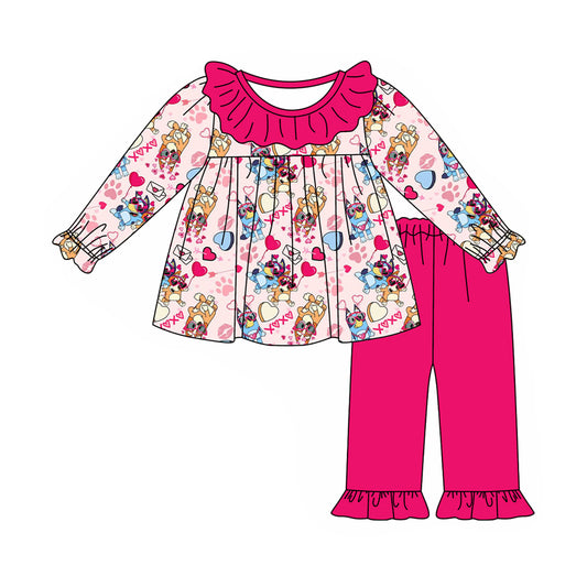 Baby Girls Clothes Valentines Pink Dogs Tunic Top Pants Sets Preorder GLP1966