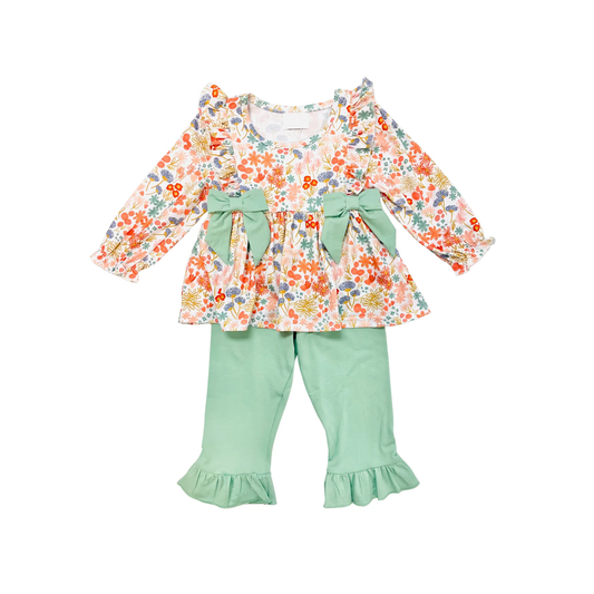 Baby Girls Clothes Orange Flowers Bows Tunic Tops Pants Sets Preorder GLP1967