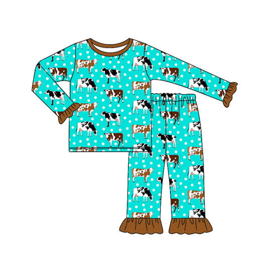 Baby Girls Pajamas Western Cows Dots Top Pants Pajamas Sets Preorder GLP1974