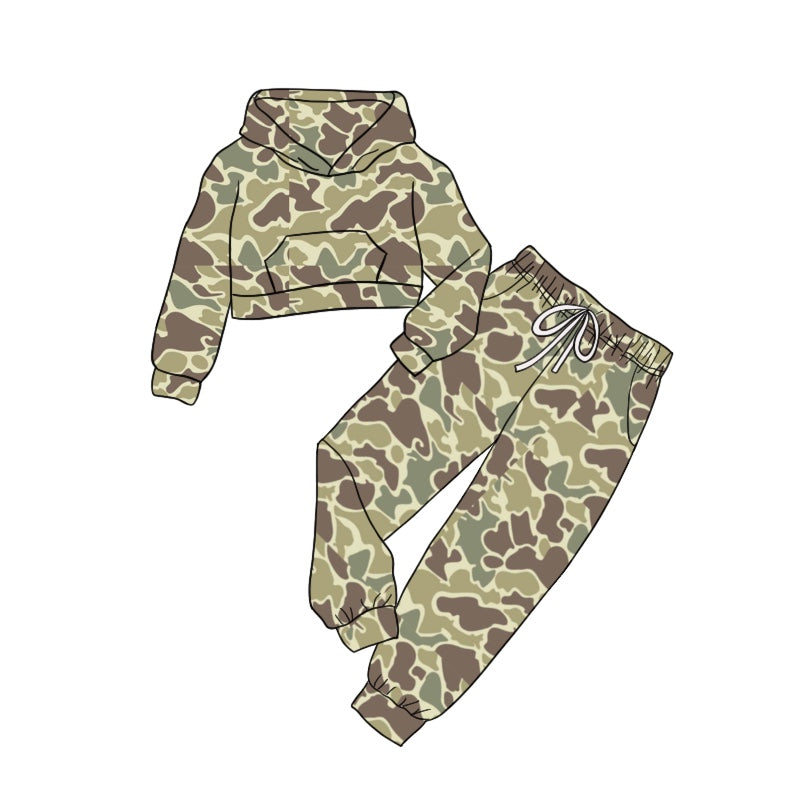 Baby Kids Clothes Fall Camo Hooded Top Pants Sets Preorder GLP1979