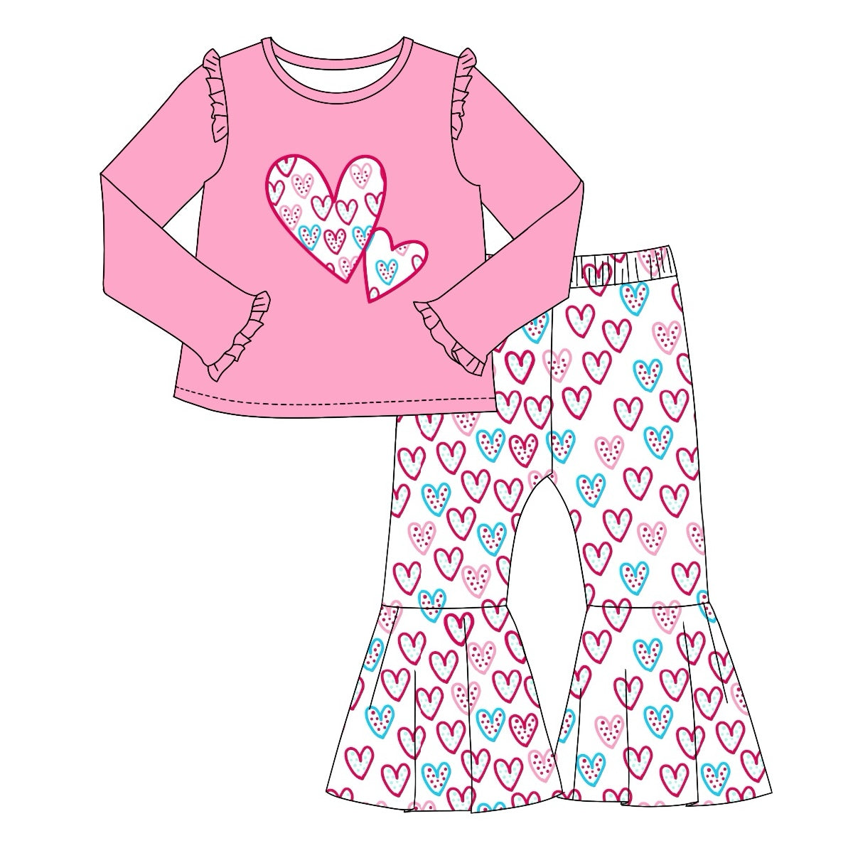 Baby Girls Clothes Valentines Hearts Top Bell Pants Sets Preorder GLP1985