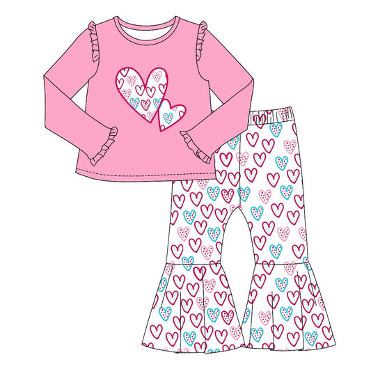 Baby Girls Clothes Valentines Hearts Top Bell Pants Sets Preorder GLP1985