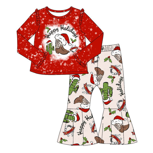 BabyGirls Clothes Christmas Western Boots Cactus Top Bell Pants Sets Preorder GLP1988