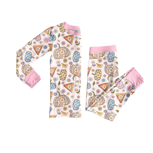 Baby Girls Long Sleeves Flowers Pumpkins Cakes Top Pant Pajamas Set Preorder GLP2417 5.30