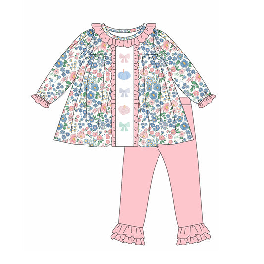 Baby Girls Clothes Long Sleeves Bows Pumpkins Floral Tunic Ruffle Pant Set Preorder GLP2418 5.30