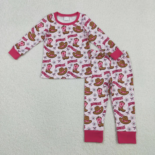 Baby Girls Pajamas Pink Checked Flowers Howdy Top Pant Western Pajamas Sets GLP2664 11.1