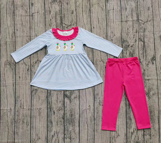 Embroidery Ducks Baby Girls Stripe Tunic Legging Pants Clothes Sets Preorder 10.27