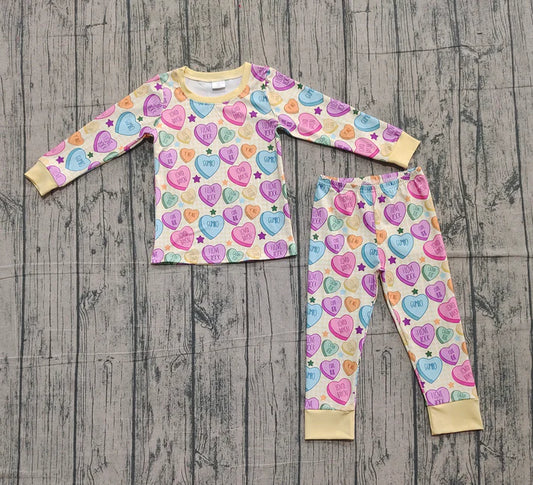 Baby Girls Colorful Hearts Stars Top Pant Valentine Pajamas Sets Preorder 10.25