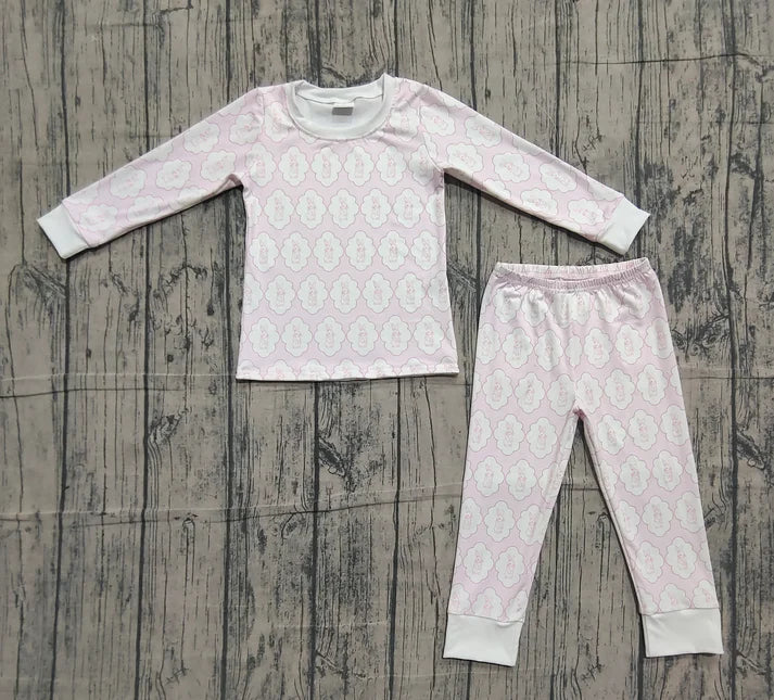 Baby Girls Pink Rabbits Eggs Checked Top Pants Easter Pajamas Sets Preorder GLP3067 11.17