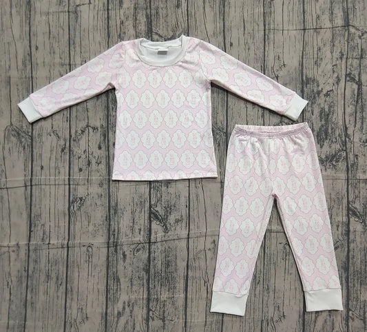Baby Girls Pink Rabbits Eggs Checked Top Pants Easter Pajamas Sets Preorder GLP3067 11.17