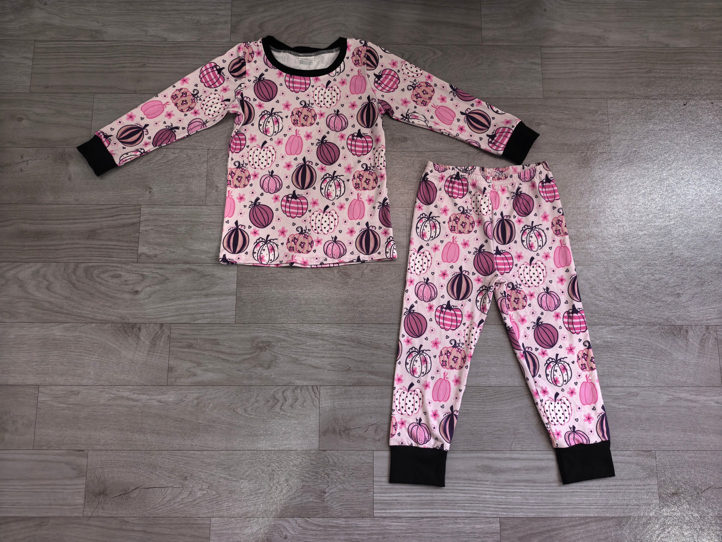 Baby Girls Flowers Pumpkins Top Pant Fall Pajamas Sets Preorder GLP3357