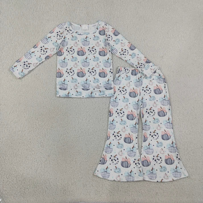 Sibling Baby Girls Ghost Pumpkins Flowers Top Flare Pant Halloween Sets