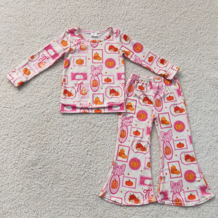 Sibling Baby Girls Ghost Pumpkins Flowers Top Flare Pant Halloween Sets