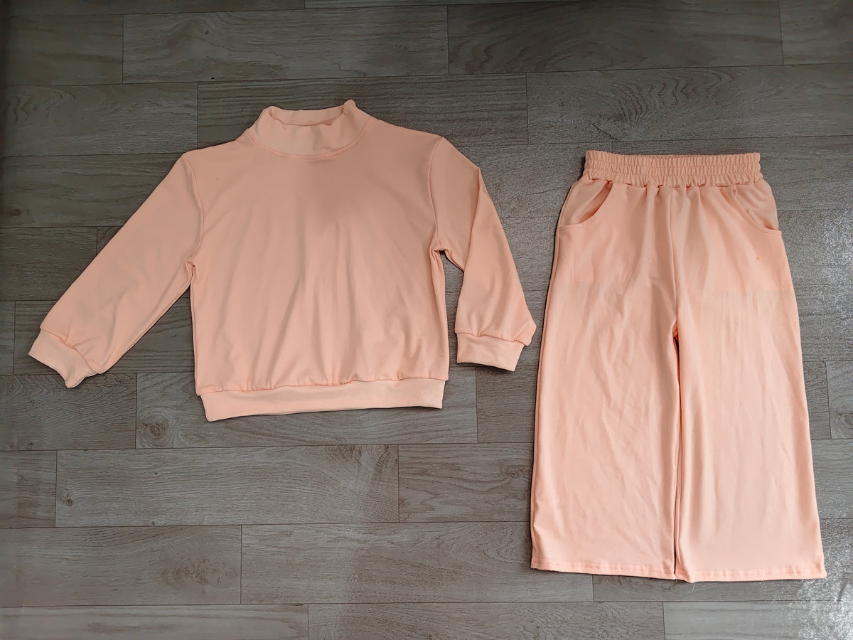Preorder Baby Girls Light Pink Top Pockets Flare Pant Fall Pajamas Clothes Sets GLP3410