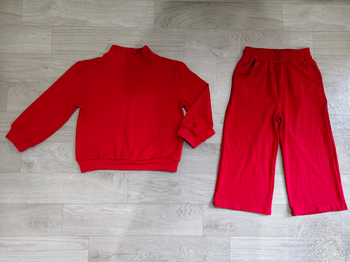 Baby Girls Maroon Top Pockets Flare Pant Fall Pajamas Clothes Sets Preorder GLP3413