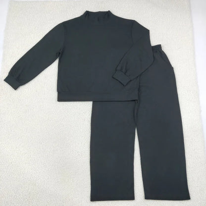 Sibling Adult Women Long Sleeve Choker Shirts Top Flare Pants Cotton Clothes Sets