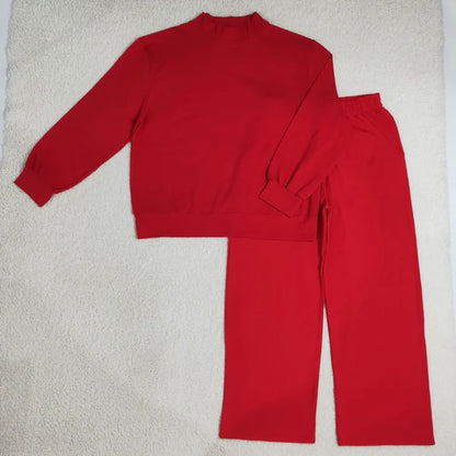 Sibling Adult Women Long Sleeve Choker Shirts Top Flare Pants Cotton Clothes Sets