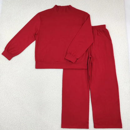Sibling Adult Women Long Sleeve Choker Shirts Top Flare Pants Cotton Clothes Sets