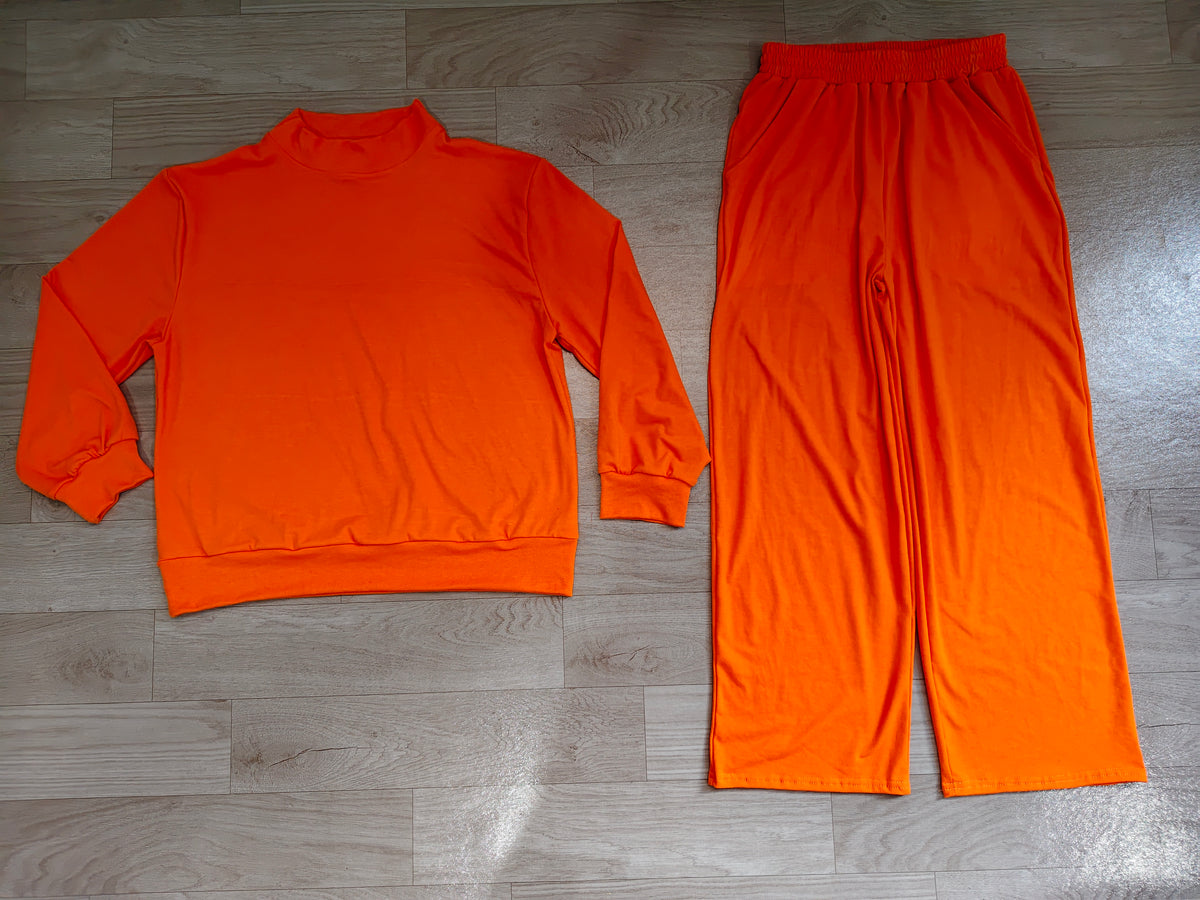 Preorder Adult Women Orange Top Flare Pants Fall Pajamas Clothes SetsGLP3419