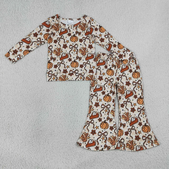 Sibling Baby Girls Ghost Pumpkins Flowers Top Flare Pant Halloween Sets