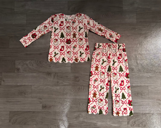 Baby Girls Clothes Santa Trees Bows Checked Top Flare Pant Christmas Clothes Sets Preorder GLP3447