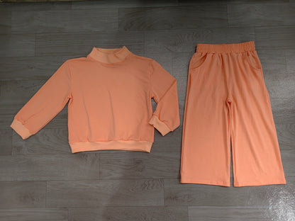 Baby Girls Peach Long Sleeve Shirt Top Pockets Flare Pant Clothes Set Preorder GLP3471