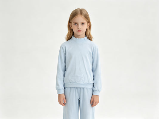 Baby Girls Light Blue Long Sleeve Shirt Top Pockets Flare Pant Clothes Set Preorder GLP3472