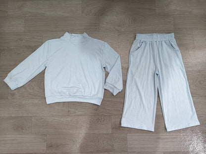 Baby Girls Light Blue Long Sleeve Shirt Top Pockets Flare Pant Clothes Set Preorder GLP3472