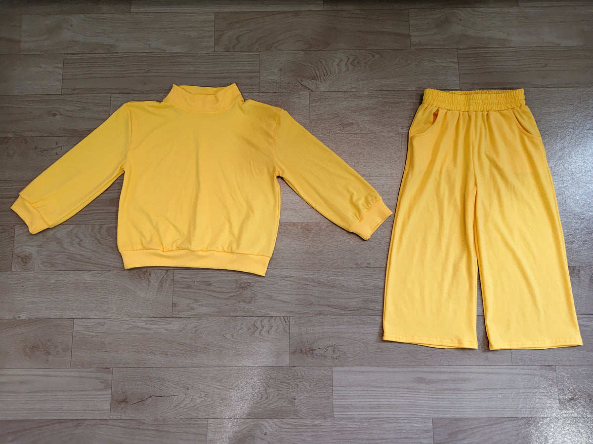 Baby Girls Yellow Long Sleeve Shirt Top Pockets Flare Pant Clothes Set Preorder GLP3473