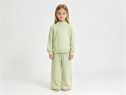 Baby Girls Light Green Long Sleeve Shirt Top Pockets Flare Pant Clothes Set Preorder GLP3474